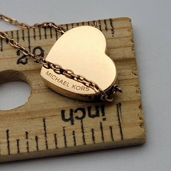 Michael Kors Gold Tone Crystal Heart Logo Pendant Necklace 18" Adjustable - Picture 5 of 5